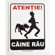 Atentie caine rau ! placuta indicatoare PVC alb 15x20 mm