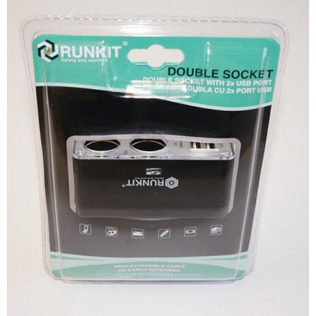 Priza dubla cu 2 iesiri USB si prelungitor RUNKIT RKP012