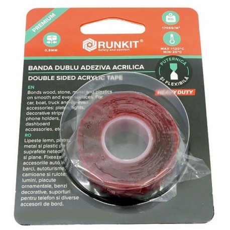 Banda dublu adeziva acrilica transparenta 19mm RUNKIT RKBA001