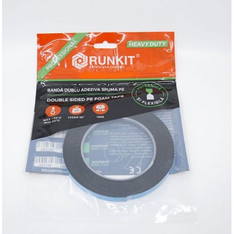 Banda dublu adeziva cu spuma PE, 5m RUNKIT 9mm RKBPE004