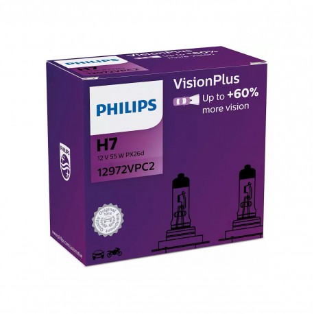 Becuri auto PHILIPS VisionPlus H7 ,12V 55W Plus 60%, set 2buc