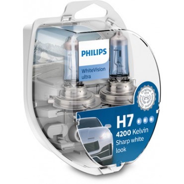 Becuri auto far halogen Philips H7 ,White Vision Ultra,W5W PX26D 55W 12 V, set 2