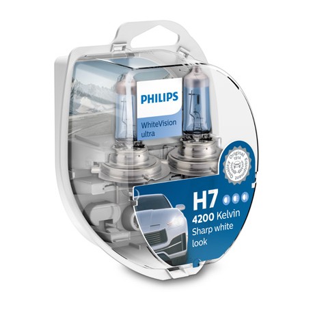 Becuri auto far halogen Philips H7 ,White Vision Ultra,W5W PX26D 55W 12 V, set 2